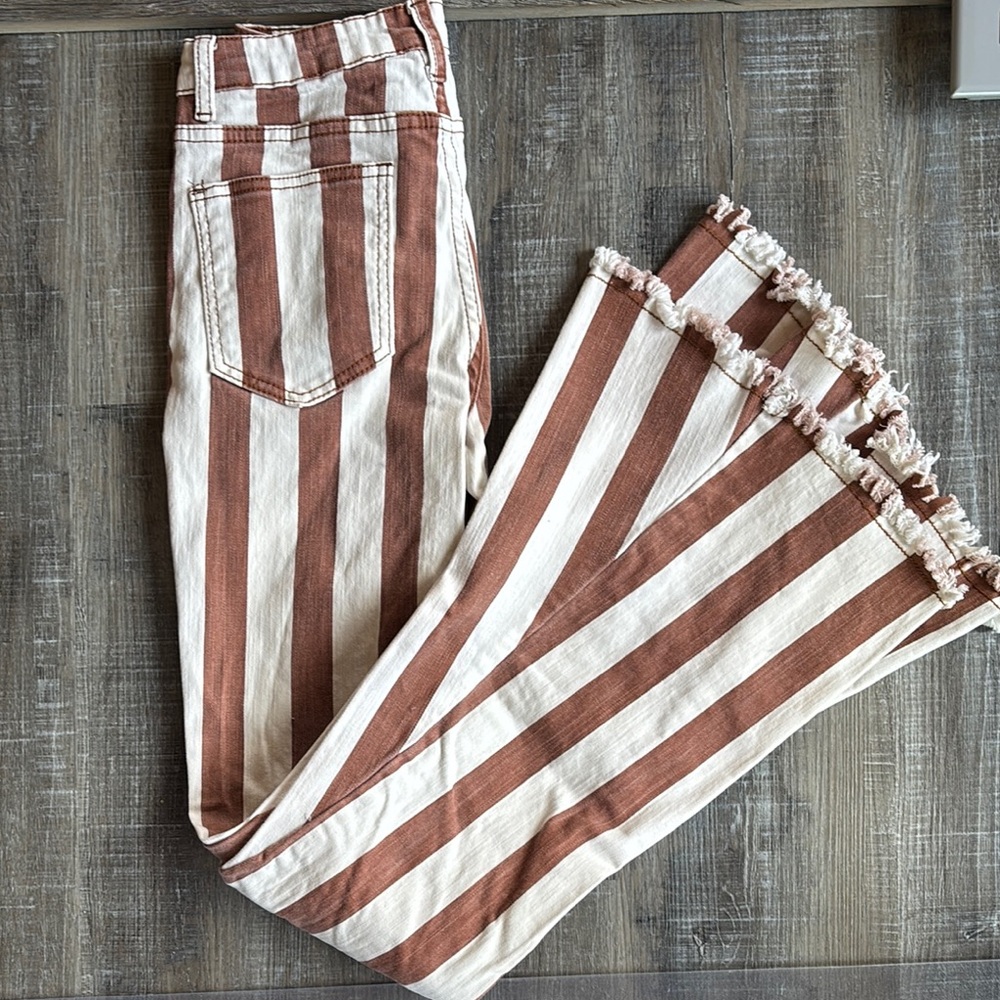 Striped Brown and White Bell Bottom Pants